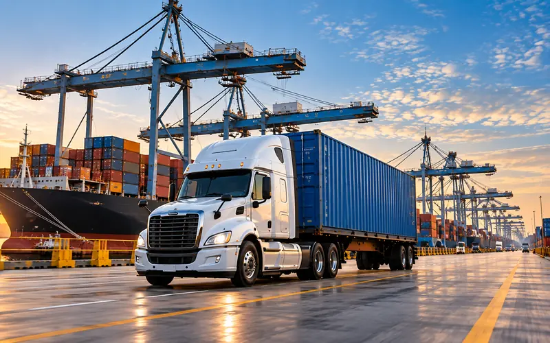 Container drayage truck at a port