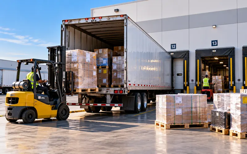 Palletized LTL freight at a loading dock