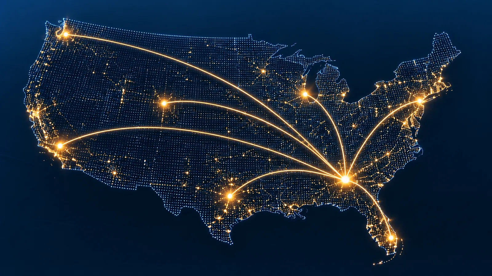 Map of the United States with freight routes from Georgia to major cities nationwide